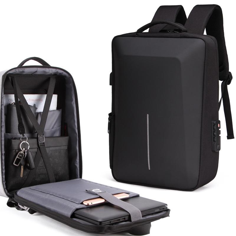 Anti-theft Hard Shell Backpack for Men - Black