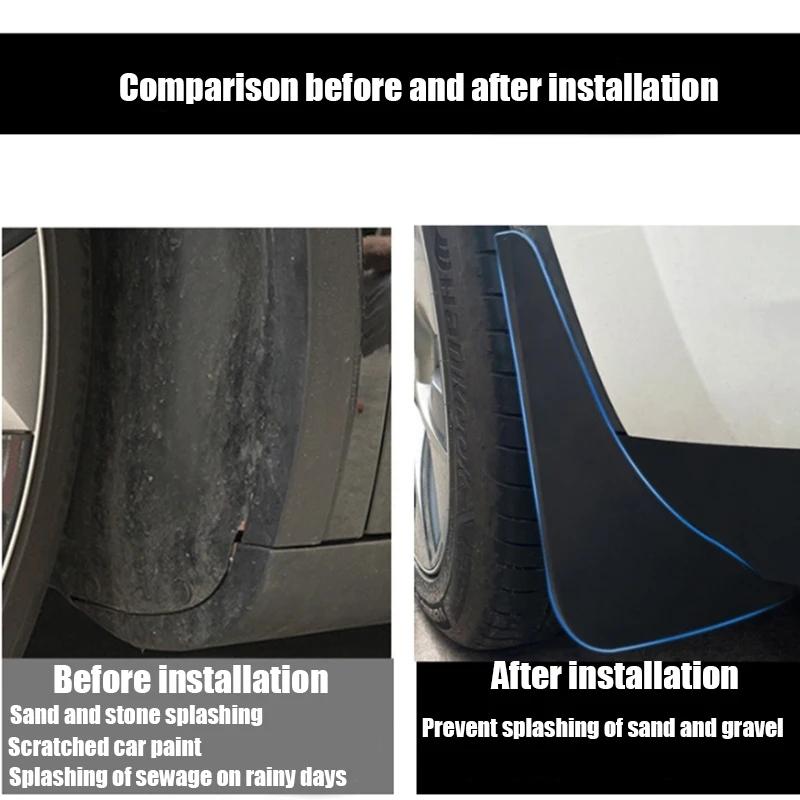 For Tesla Model Y Car Punch-Free Front And Rear Wheel Soft Rubber Fender Guard - Carbon Fiber - Matte Black
