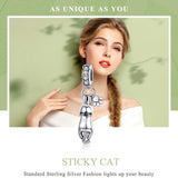 925 Sterling Silver Cat Charm For Diy Bracelet Style - Pendant - Top-Down View