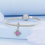 925 Sterling Silver Red Zircon Bracelet Pendant - 45-Degree Angle