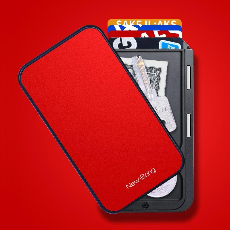 Rfid Anti Theft Metal Card Holder Automatic Shift Waterproof Wallet Red