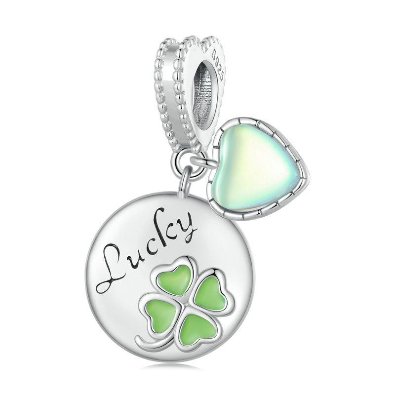 925 Sterling Silver Gold Plated Heart Clover Bracelet Pendant