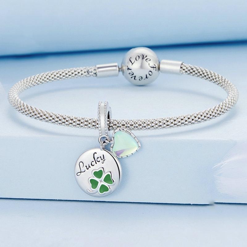 925 Sterling Silver Gold Plated Heart Clover Bracelet Pendant