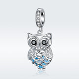 925 Sterling Silver Blue Zircon Owl Pendant For Diy Bracelets Movable Style - Pendant - Side View
