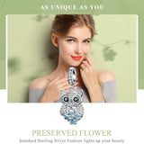 925 Sterling Silver Blue Zircon Owl Pendant For Diy Bracelets Movable Style - Pendant - Top-Down View