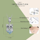 925 Sterling Silver Blue Zircon Owl Pendant For Diy Bracelets Movable Style - Pendant - Rear View