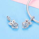 925 Sterling Silver Blue Zircon Owl Pendant For Diy Bracelets Movable Style - Pendant - Close-Up Angle