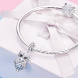 925 Sterling Silver Blue Zircon Owl Pendant For Diy Bracelets Movable Style - Pendant - Low Angle