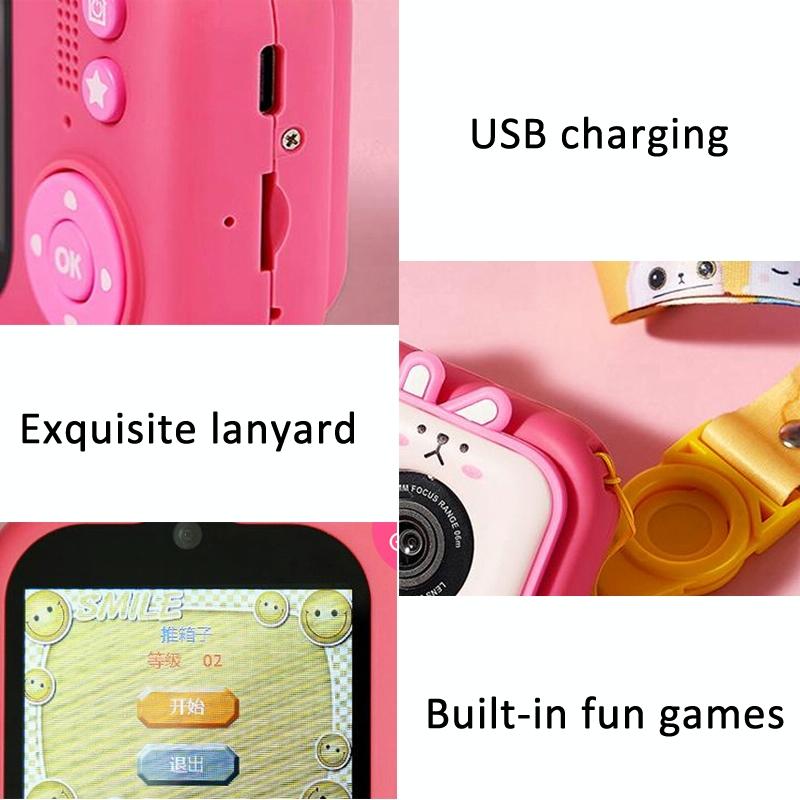 48Mp Dual Lens Kids Digital Camera With 2.4 Ips Screen And 32Gb Tf Card - Blue Fox - Without Tf Card Pink Bunny