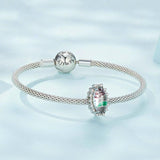 925 Sterling Silver Engraved Zirconia Bracelet - 45-Degree Angle