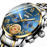 Gold Blue Multi-Function Men Quartz Watch - Top-Down View