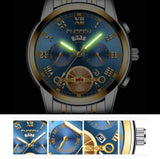 Gold Blue Multi-Function Men Quartz Watch - 45-Degree Angle