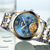 Gold Blue Multi-Function Men Quartz Watch - Rear View