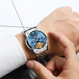 Gold Blue Multi-Function Men Quartz Watch - Low Angle
