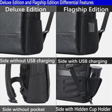Waterproof Business Laptop Backpack - Genuine Leather Lightweight - Deluxe