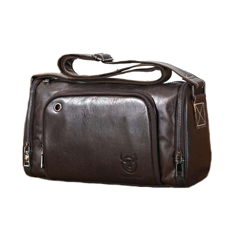 Dark Brown Cowhide Messenger Bag For Men