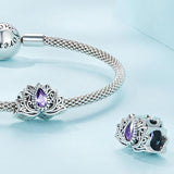 925 Sterling Silver Zircon Lotus Bracelet - Top-Down View