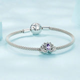 925 Sterling Silver Zircon Lotus Bracelet - 45-Degree Angle