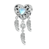 925 Sterling Silver Zircon Heart Dreamcatcher Bracelet - Front View