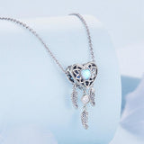 925 Sterling Silver Zircon Heart Dreamcatcher Bracelet - Top-Down View