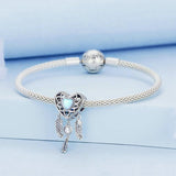 925 Sterling Silver Zircon Heart Dreamcatcher Bracelet - 45-Degree Angle