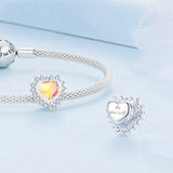 925 Sterling Silver Heart Charm Glass Bead Bracelet - Side View