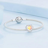 925 Sterling Silver Heart Charm Glass Bead Bracelet - Rear View