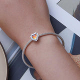 925 Sterling Silver Heart Charm Glass Bead Bracelet - Close-Up Angle
