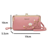 Black Embroidered Crossbody Wallet With Large Capacity - Wine Red - Top-Down View