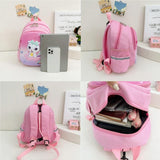 Blue Cartoon Astronaut Kids School Bag - Rabbit Pink - Top-Down View