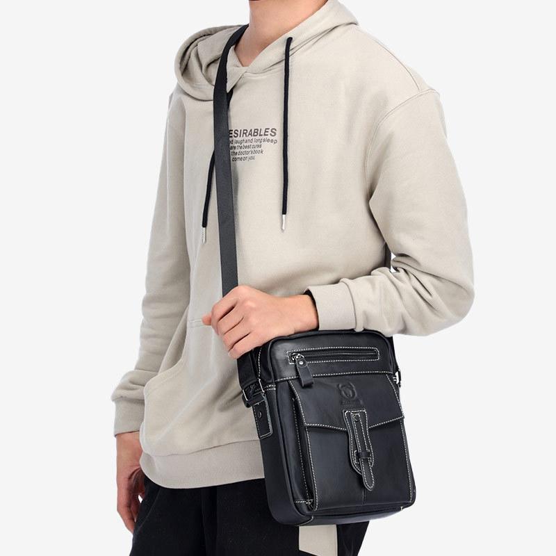 Large Capacity Cowhide Messenger Bag For Men