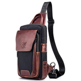 Leather Men Chest Bag Casual Shoulder Bag Brown - Front View