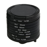 52mm Lens Filter Set for Gopro Hero5 Action Camera - Cpl Uv Nd8 Nd2 Star 8 Fld - Top-Down View
