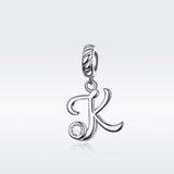 925 Sterling Silver 26 English Letter Pendant For Diy Bracelet Or Necklace Style - K - Side View