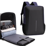 Anti-theft Hard Shell Backpack for Men with Alloy Frame - Blue