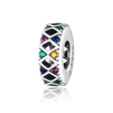 925 Sterling Silver Colorful Flag Beads For Diy Bracelets & Necklaces - Front View