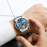 Men Multi-Function Quartz Watch - Black Steel With Gold Accents - Low Angle