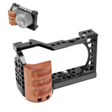 Wood Handle Metal Camera Cage For Sony A6400 / A6300 / A6100 / A6000 Stabilizer Rig - Front View