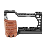 Wood Handle Metal Camera Cage For Sony A6400 / A6300 / A6100 / A6000 Stabilizer Rig - 45-Degree Angle