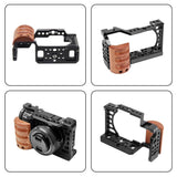 Wood Handle Metal Camera Cage For Sony A6400 / A6300 / A6100 / A6000 Stabilizer Rig - Close-Up Angle