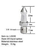 2 Stainless Steel 3 / 8 Feet Screws For Slr Tripod - Side View