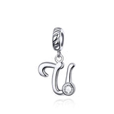 925 Sterling Silver Personalized Letter Pendant For Diy Bracelets & Necklaces Style - U