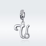 925 Sterling Silver Personalized Letter Pendant For Diy Bracelets & Necklaces Style - U - Front View