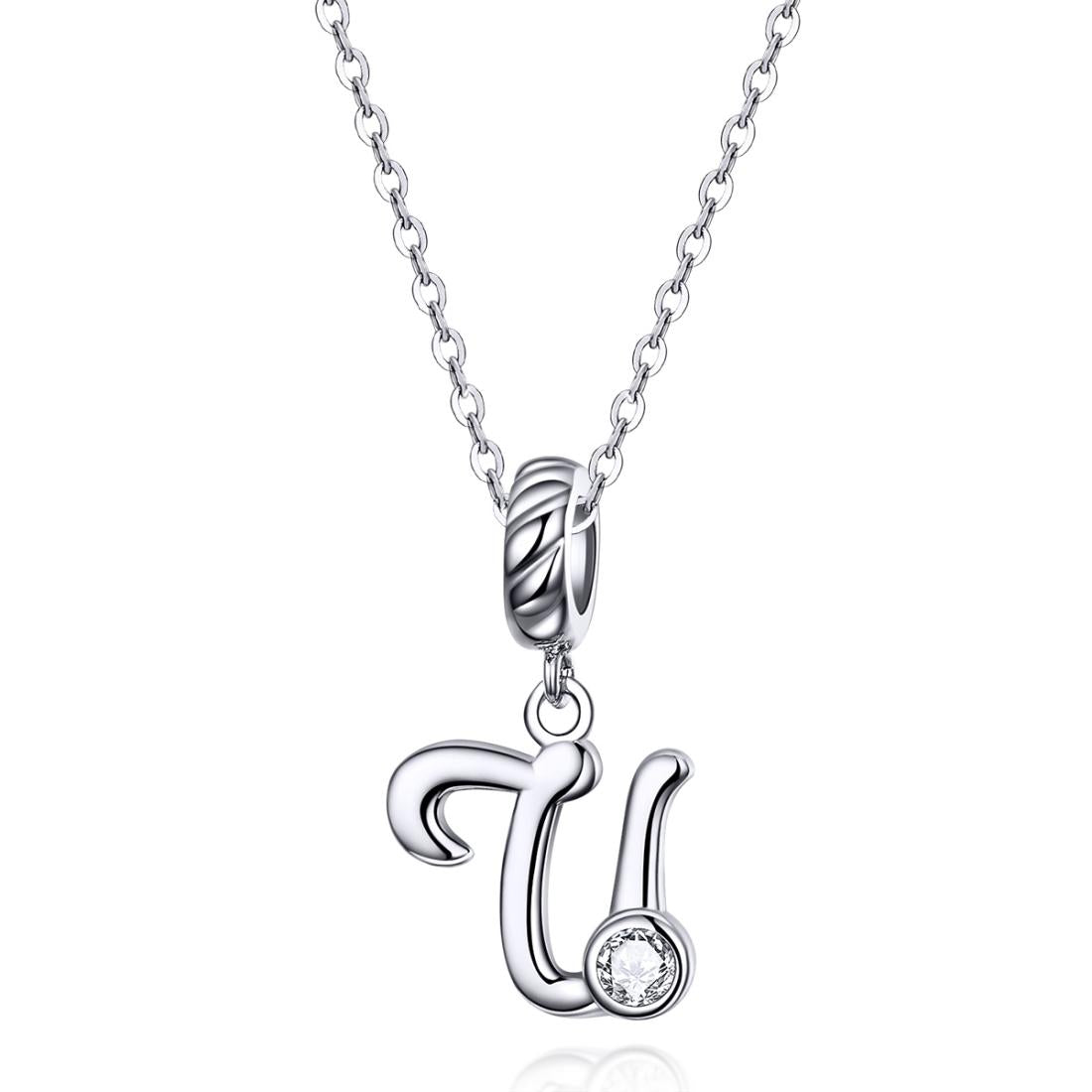 925 Sterling Silver Personalized Letter Pendant For Diy Bracelets & Necklaces Style - U