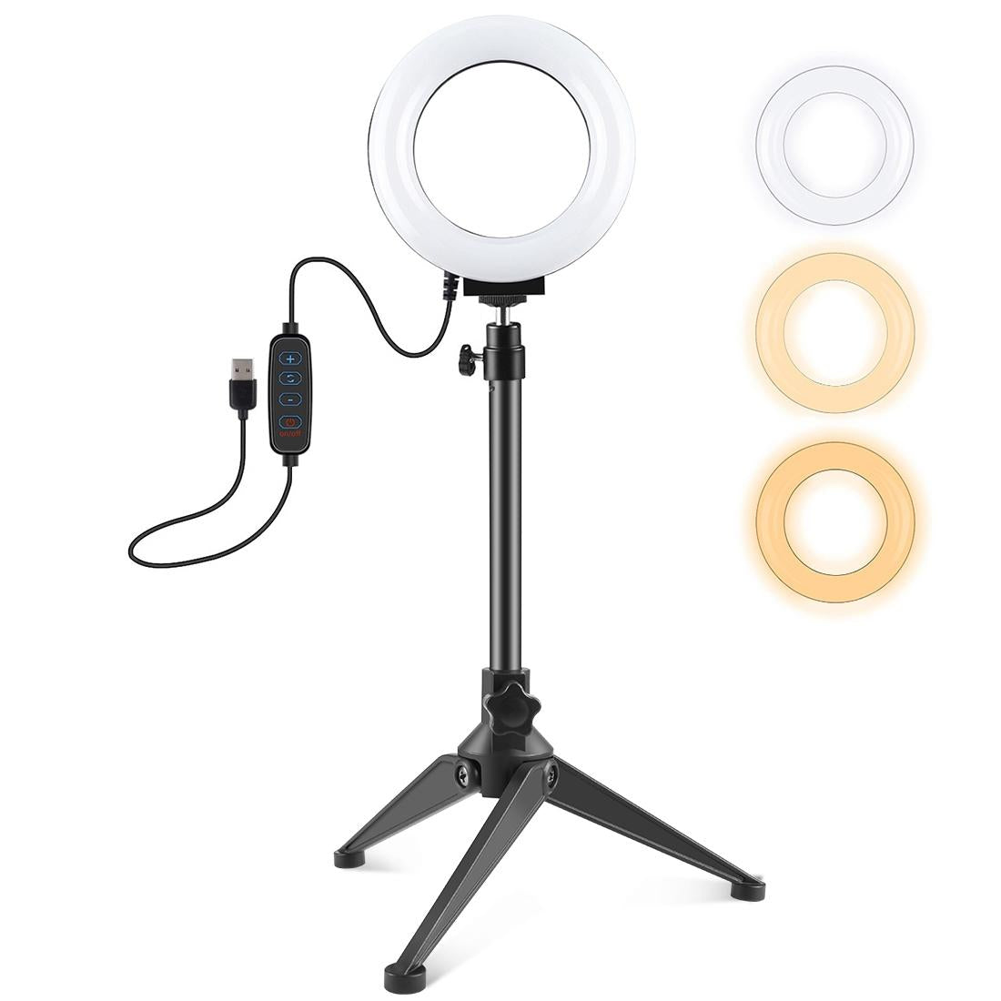 Usb 3 Modes Dimmable Led Ring Light with Tripod Holder and Cold Shoe Ball Head - 4.7 Inch Diameter