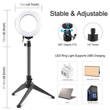 Usb 3 Modes Dimmable Led Ring Light with Tripod Holder and Cold Shoe Ball Head - 4.7 Inch Diameter - Top-Down View
