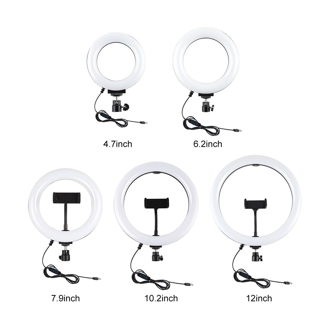 Usb 3 Modes Dimmable Led Ring Light with Tripod Holder and Cold Shoe Ball Head - 4.7 Inch Diameter