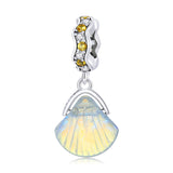 925 Sterling Silver Iridescent Shell Pendant For Diy Bracelet Or Necklace - Front View
