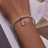 925 Sterling Silver Iridescent Shell Pendant For Diy Bracelet Or Necklace - Low Angle
