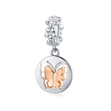 925 Sterling Silver Gold Butterfly Pendant For Diy Bracelets & Necklaces - Front View